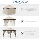 easycomfort easycomfort gazebo da giardino 3x3m in acciaio con doppio tettuccio e tende beige e grigio
