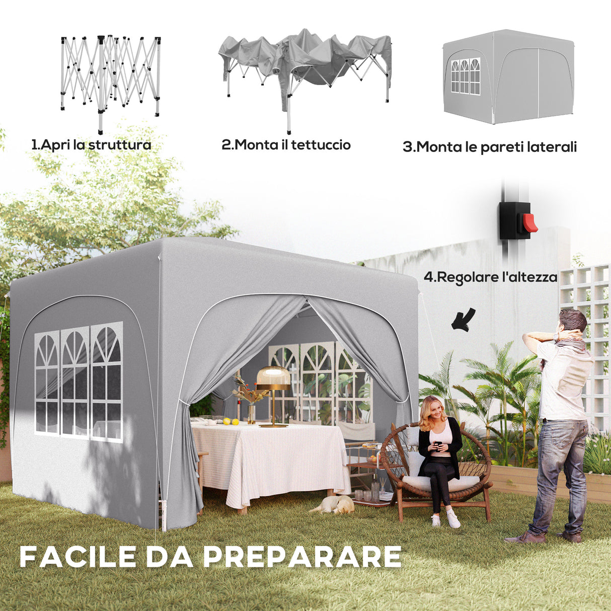 easycomfort easycomfort gazebo da giardino 3x3m pieghevole con altezza regolabile protezione upf50 e borsa grigio chiaro