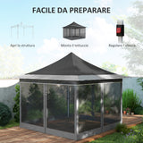 easycomfort easycomfort gazebo da giardino ad altezza regolabile con zanzariera in poliestere e metallo 357x357x310 cm grigio scuro