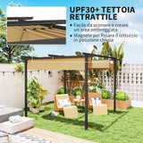 easycomfort easycomfort gazebo pergola 3x3 con tetto retrattile e fori di drenaggio in poliestere e acciaio beige e nero