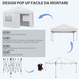 easycomfort easycomfort gazebo pieghevole 3x3 m con altezza regolabile con design pop up e finestre bianco