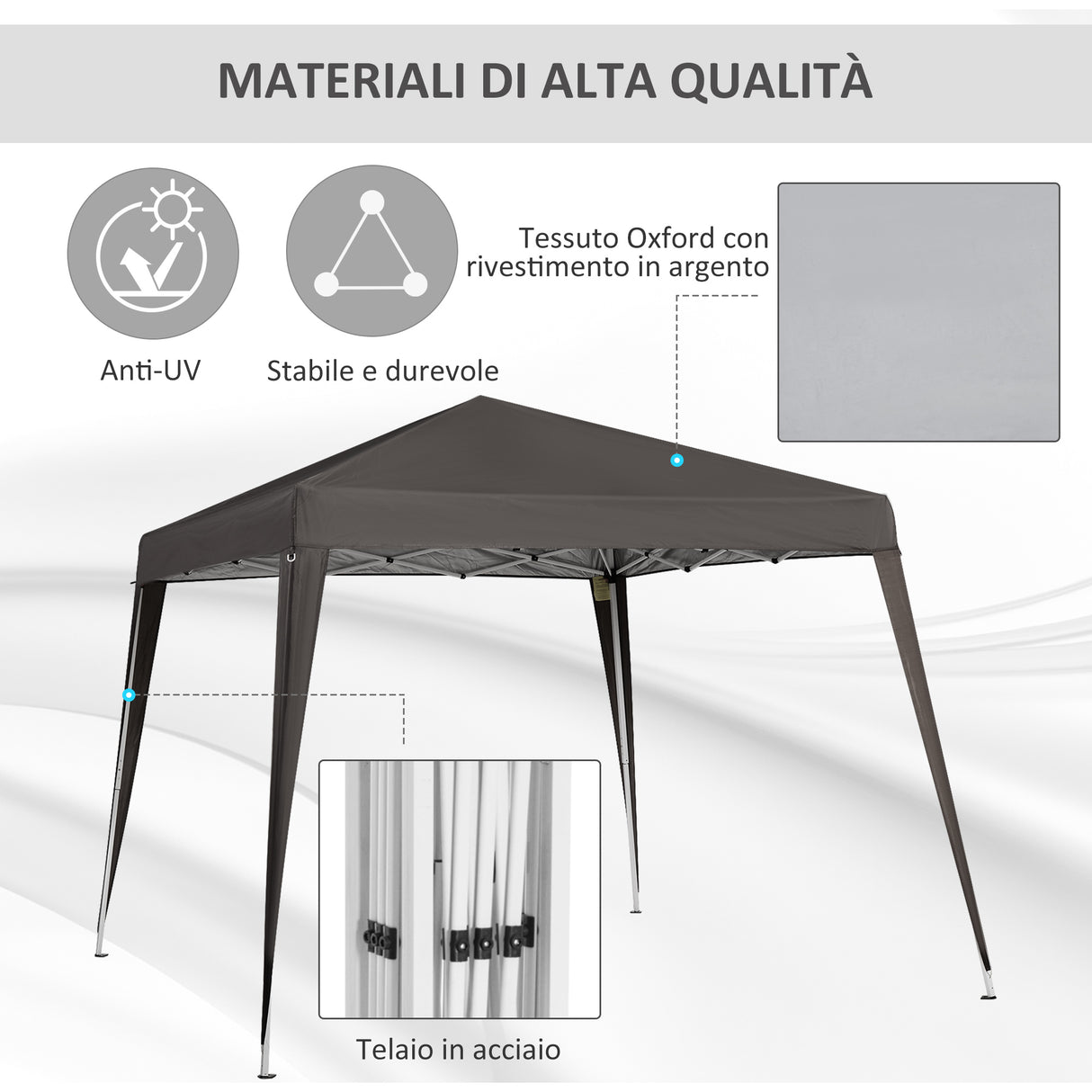 easycomfort easycomfort gazebo pieghevole da giardino 2 4x2 4m con struttura in acciaio e corde antivento caffe