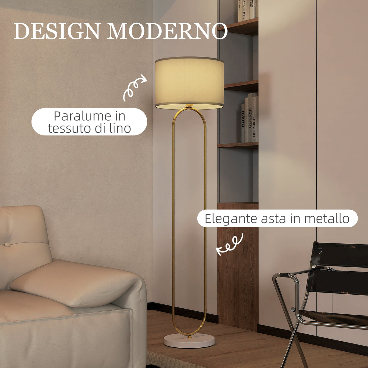 easycomfort easycomfort lampada da terra moderna con paralume in tessuto doppio tubo metallico e interruttore a pedale oro