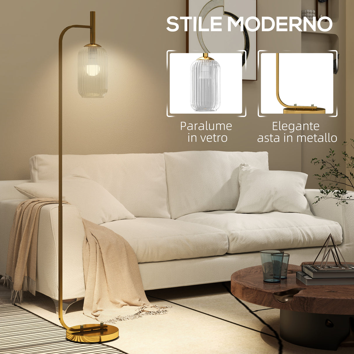 easycomfort easycomfort lampada da terra moderna con paralume in vetro e interruttore a pedale per lampadine e27 oro