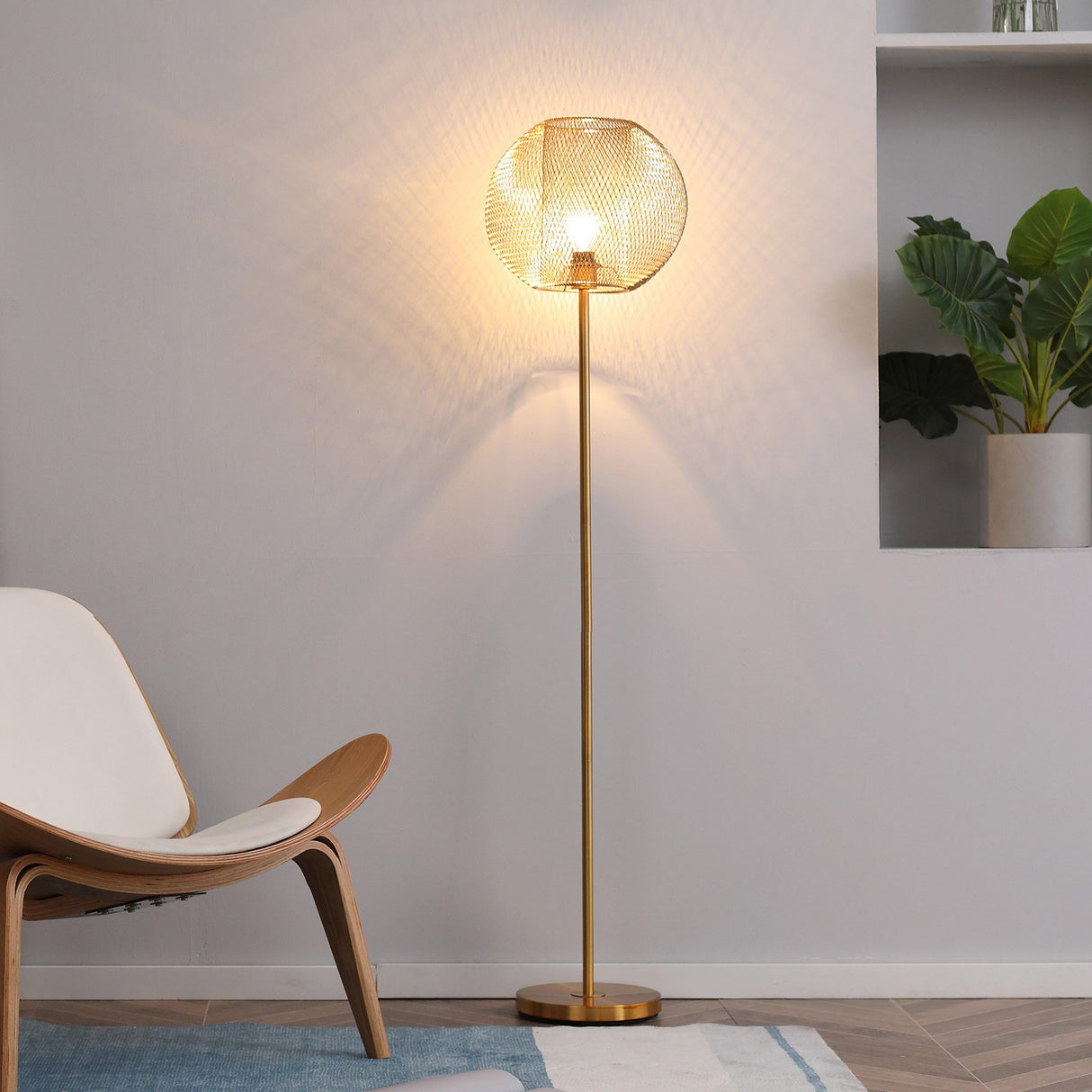 immagine-4-easycomfort-easycomfort-lampada-da-terra-moderna-in-metallo-con-paralume-dal-design-sferico-e27-40w-35x150cm-oro