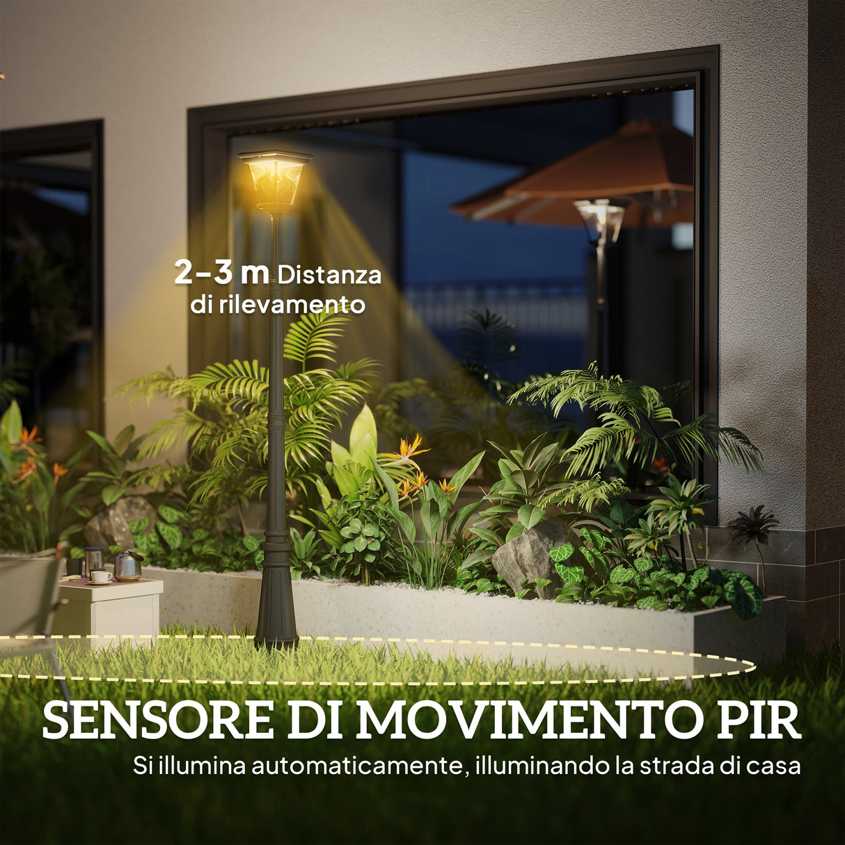 easycomfort easycomfort lampione da giardino a energia solare con sensore pir in alluminio e vetro 26x24x220 cm nero