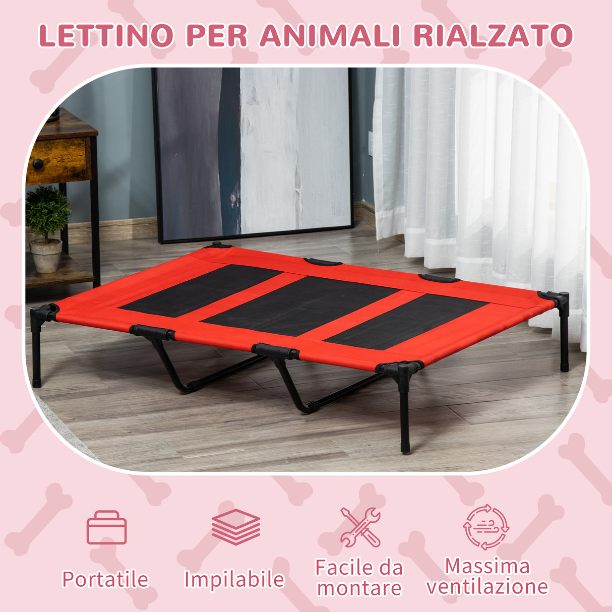 easycomfort easycomfort lettino per cani 50kg max rialzato con borsa da viaggio in metallo e tessuto oxford 122x92x23 cm rosso