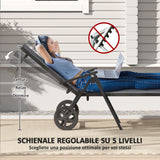 easycomfort easycomfort lettino sdraio pieghevole e reclinabile in 5 posizioni con rotelle in metallo e textilene 72x158x84 cm grigio