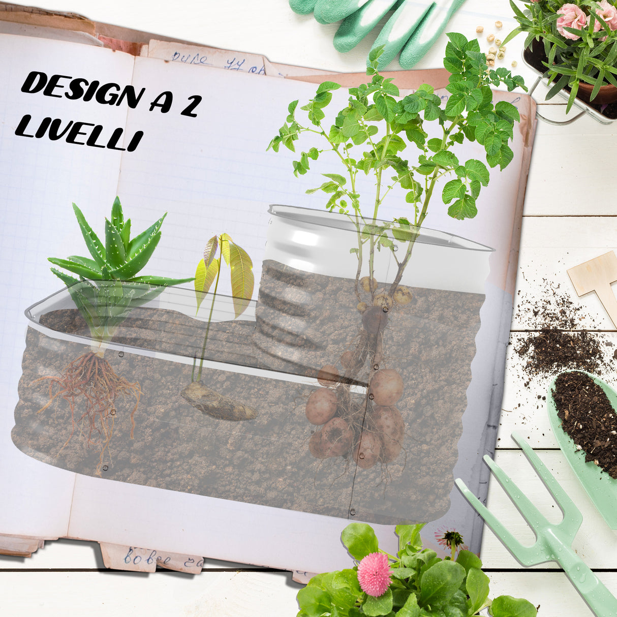 easycomfort easycomfort letto per orto rialzato a 2 livelli in acciaio con fondo aperto 120x90x30cm argento