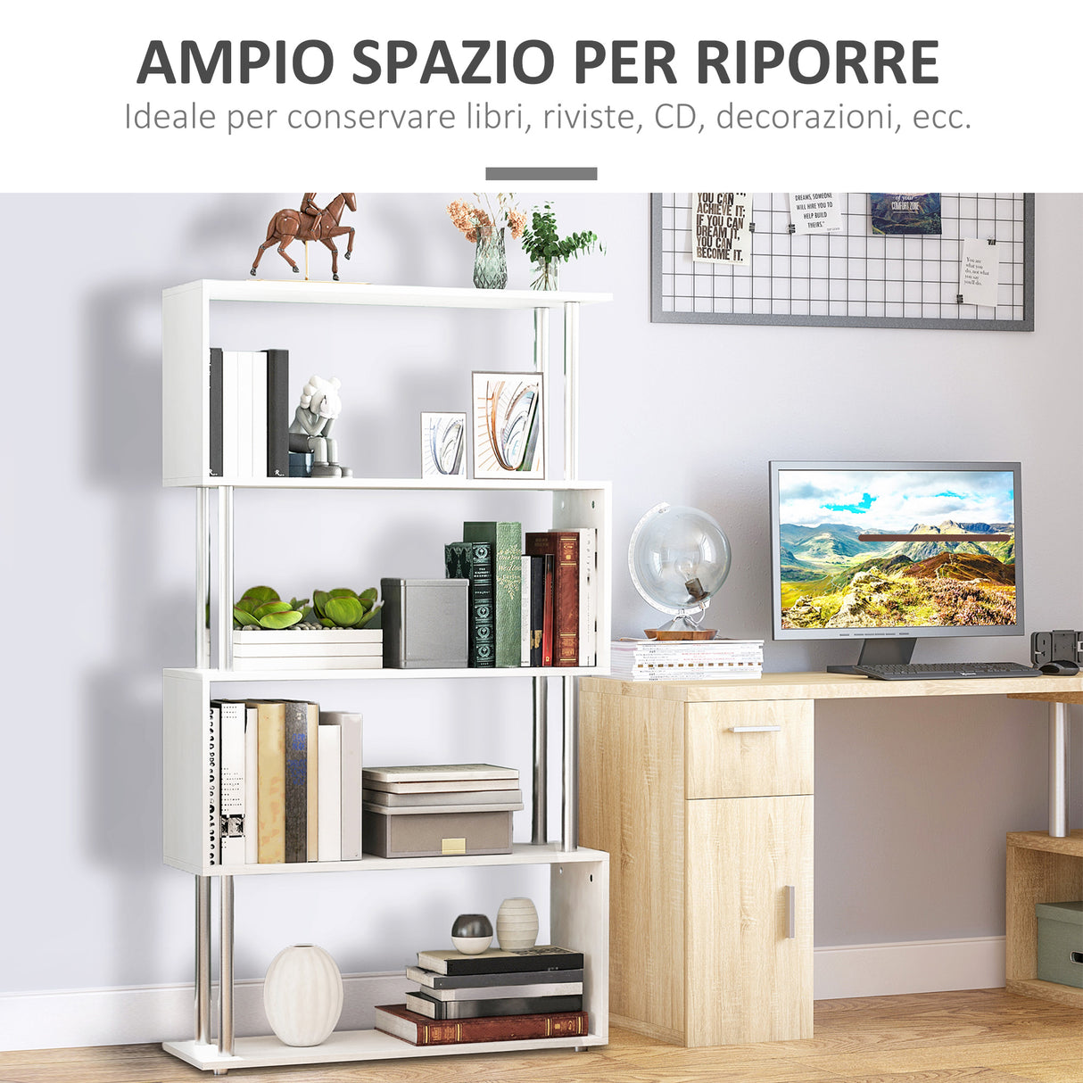 easycomfort easycomfort libreria a 4 ripiani design moderno in legno e metallo libreria scaffale per soggiorno studio ufficio 80x30x145cm bianca ean 8054111845588