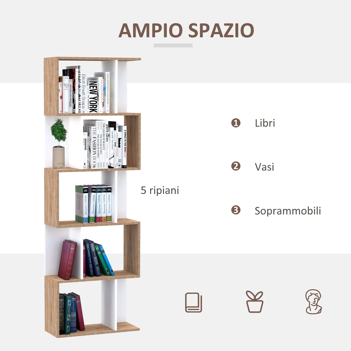 immagine-4-easycomfort-easycomfort-libreria-moderna-5-ripiani-pratici-finitura-eccellente-superficie-liscia-e-a-prova-di-umidita-in-legno-truciolato-bianco-6024184-5cm-ean-8054111846806