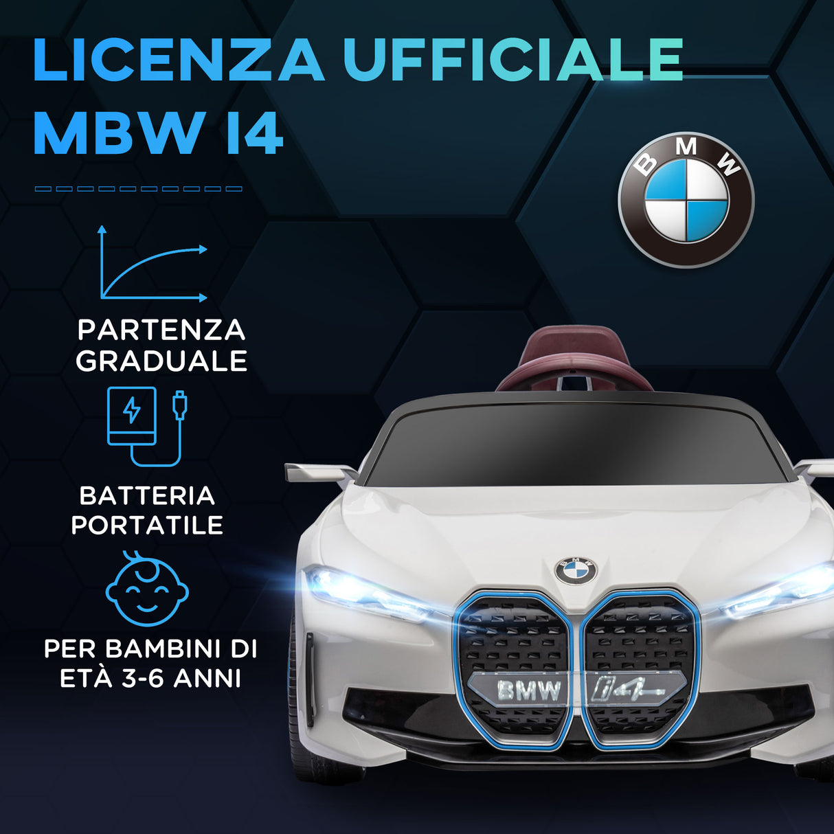 easycomfort easycomfort macchina elettrica per bambini 3 6 anni con licenza bmw con telecomando clacson e fari 115x67x45 cm bianca