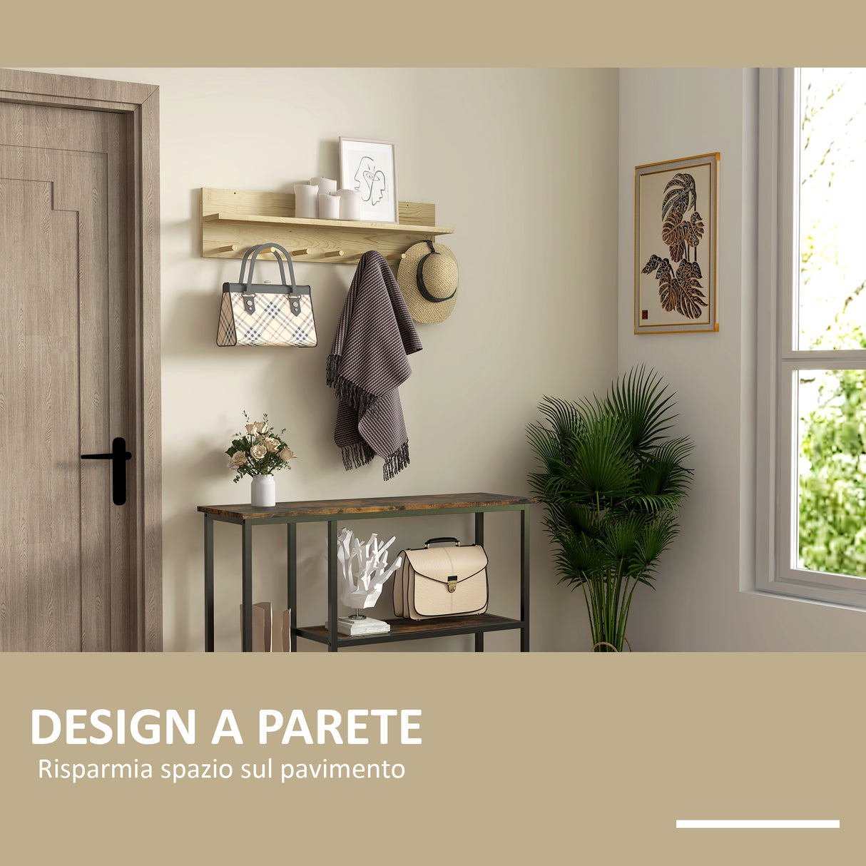 easycomfort easycomfort mensola da parete in legno di abete con 7 ganci per ingresso e soggiorno 80x12x20 cm