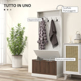 easycomfort easycomfort mobile appendiabiti 3 in 1 con 4 ganci e panca contenitore in legno 71 5x39 5x170 cm bianco