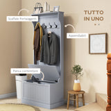 easycomfort easycomfort mobile appendiabiti 3 in 1 con 4 ganci e panca contenitore in legno 71 5x39 5x170 cm grigio
