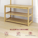 easycomfort easycomfort mobile appendiabiti 3 in 1 in bambu con 10 ganci 2 aste e panca scarpiera 70x31x170 cm marrone