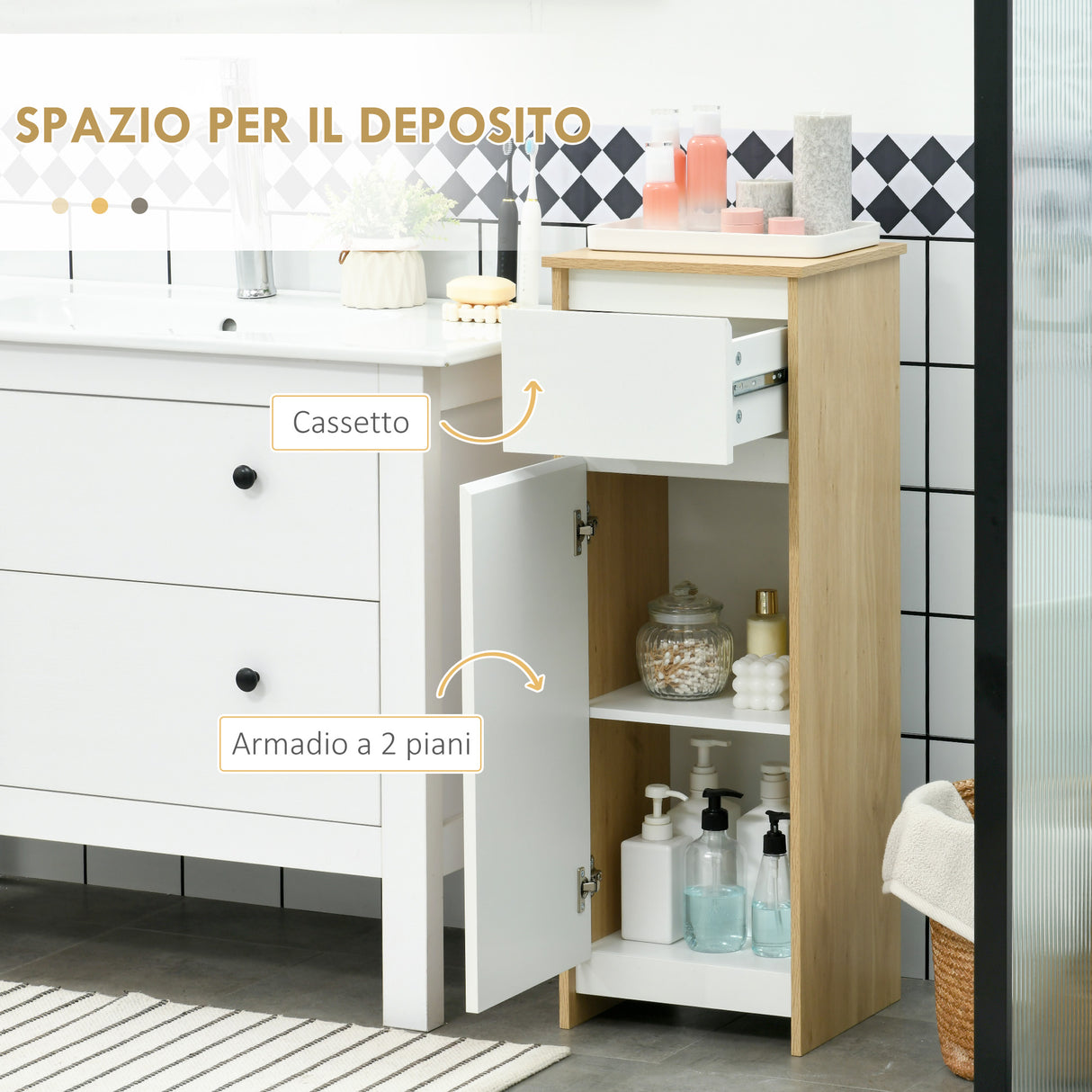 easycomfort easycomfort mobile bagno con cassetto e armadietto con ripiano regolabile interno in mdf 32 6x30x90 cm