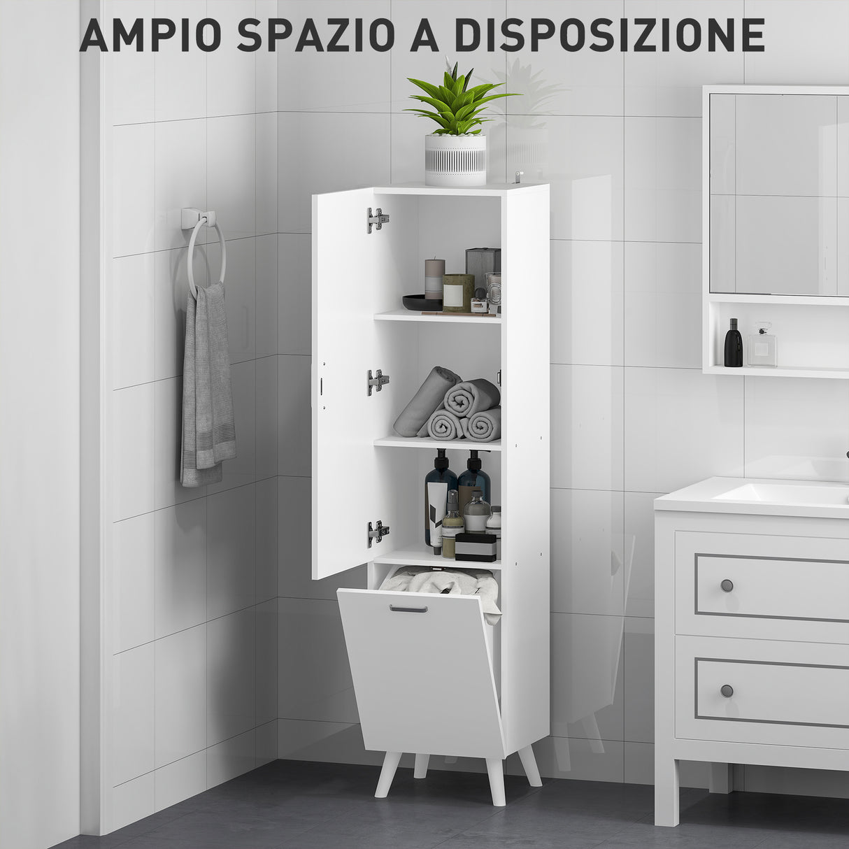 easycomfort easycomfort mobile da bagno con armadietto a 3 ripiani e spazio portaoggetti inferiore in legno 35x31 5x144 cm bianco