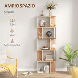 easycomfort easycomfort mobile libreria in legno a 5 ripiani con divisorio 60x24x184 5 cm color legno