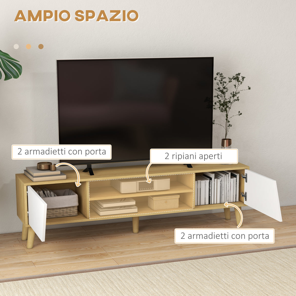 immagine-4-easycomfort-easycomfort-mobile-porta-tv-fino-65-con-armadietti-e-ripiani-aperti-150x30x42cm-bianco-e-legno