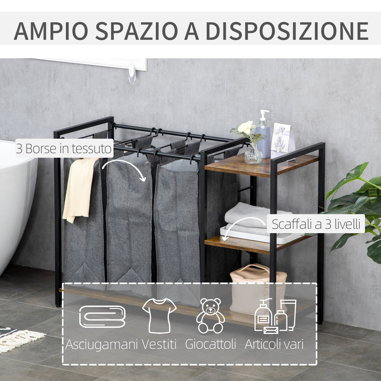 immagine-4-easycomfort-easycomfort-mobile-portabiancheria-in-stile-industriale-con-3-sacchi-in-tessuto-e-3-ripiani-106x40x75cm