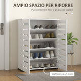 easycomfort easycomfort mobile scarpiera a 5 livelli con 4 ripiani regolabili e ante a doghe in legno 76x33px98 cm bianco