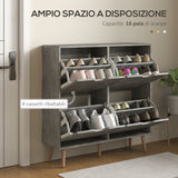 easycomfort easycomfort mobile scarpiera con 4 cassetti ribaltabili a 2 livelli per 16 paia in legno 95x26x95 cm grigio