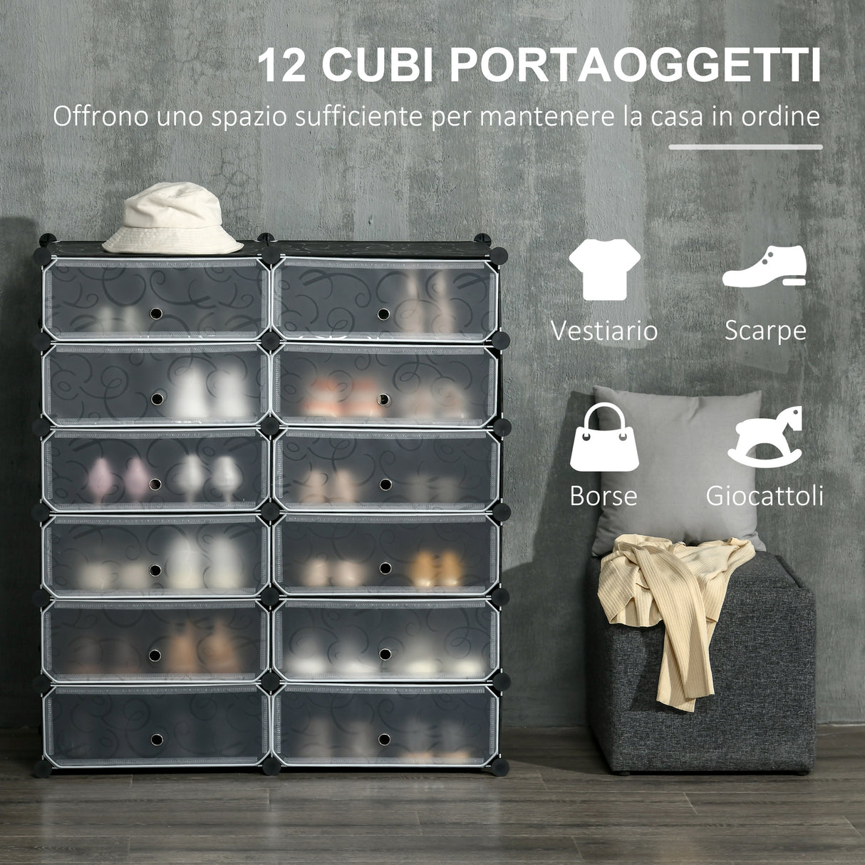 immagine-4-easycomfort-easycomfort-mobile-scarpiera-modulare-salvaspazio-12-cubi-45x35x16-cm-in-acciaio-e-pp-nero-e-bianco