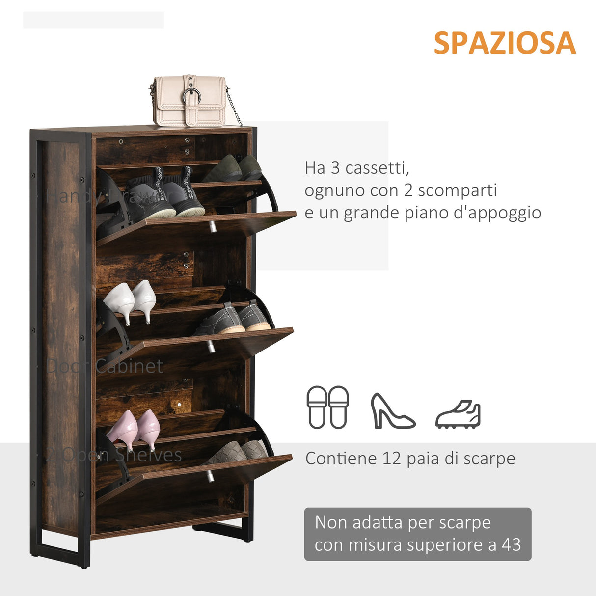 immagine-4-easycomfort-easycomfort-mobile-scarpiera-salvaspazio-stile-industriale-per-12-paia-di-scarpe-legno-e-metallo-60x24x115cm-marrone-e-nero