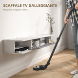 easycomfort easycomfort mobile tv sospeso in legno con 2 ripiani aperti e armadietto 120x26x16 cm bianco e grigio
