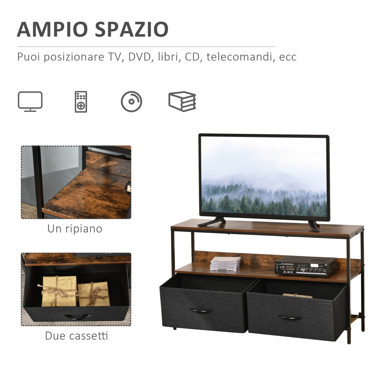 immagine-4-easycomfort-easycomfort-mobile-tv-stile-industriale-con-cassetti-pieghevoli-in-tessuto-e-mensola-mobiletto-tv-in-metallo-e-mdf-98x29x56cm-marrone-e-nero