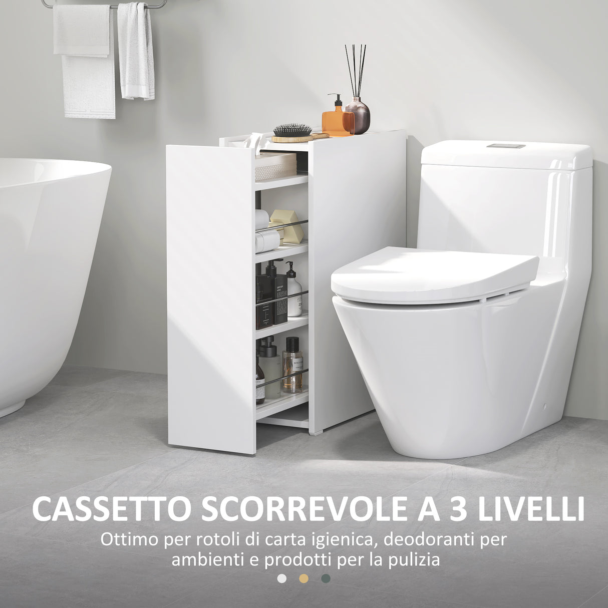 easycomfort easycomfort mobiletto bagno salvaspazio a 3 livelli con binari scorrevoli in legno 47x25x66 5 cm bianco