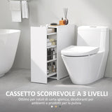 easycomfort easycomfort mobiletto bagno salvaspazio a 3 livelli con binari scorrevoli in legno 47x25x66 5 cm bianco