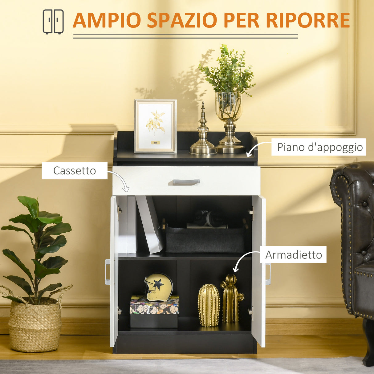 immagine-4-easycomfort-easycomfort-mobiletto-con-cassetto-e-ripiano-regolabile-per-cucina-soggiorno-e-anticamera-in-mdf-60x40x90cm-bianco-e-nero