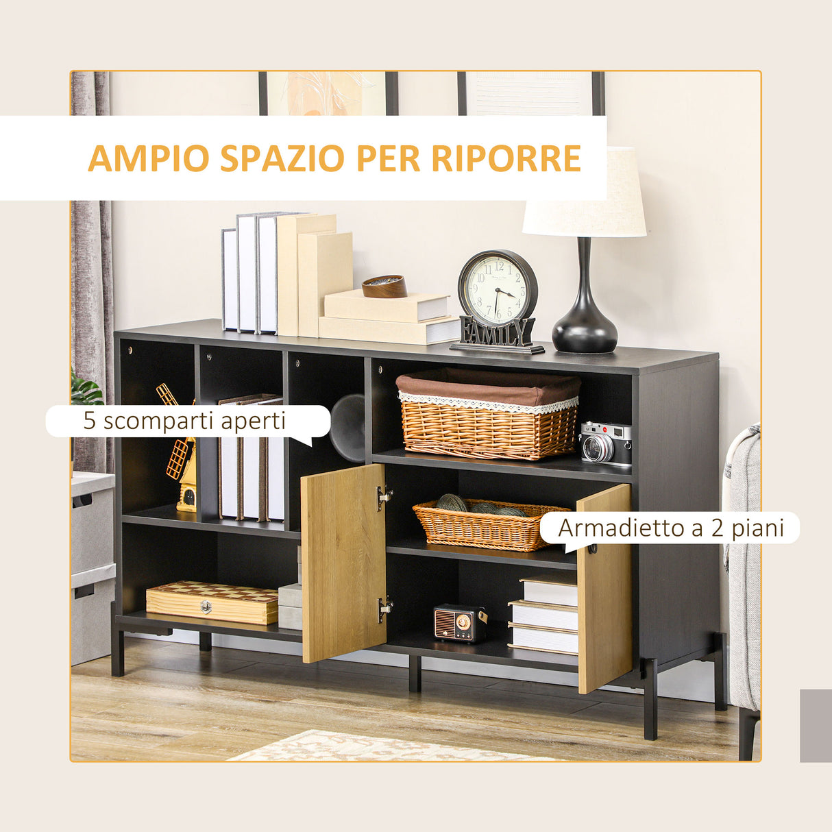 immagine-4-easycomfort-easycomfort-mobiletto-da-salotto-a-doppia-anta-con-5-ripiani-aperti-in-truciolato-120x40x74cm