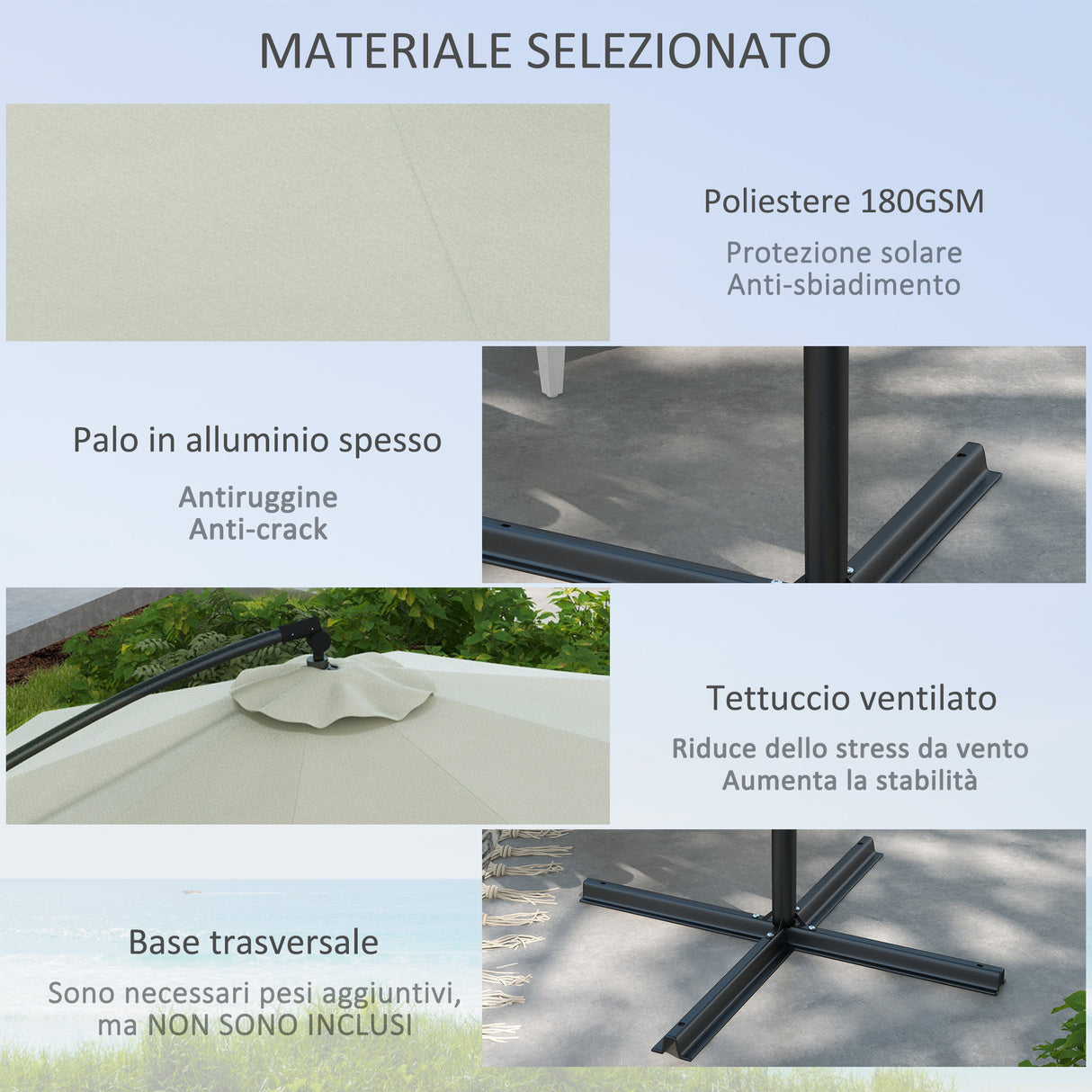 easycomfort easycomfort ombrellone a braccio a 8 stecche con base a croce in alluminio metallo e poliestere 3x2 6 m crema