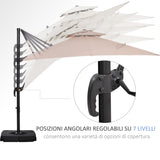 easycomfort easycomfort ombrellone a sbalzo a doppia copertura con manovella base a croce e pesi 268x268x265 cm beige