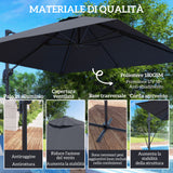 easycomfort easycomfort ombrellone da giardino 2 5x2 5 m a braccio girevole a 360 con manovella e base a croce grigio scuro