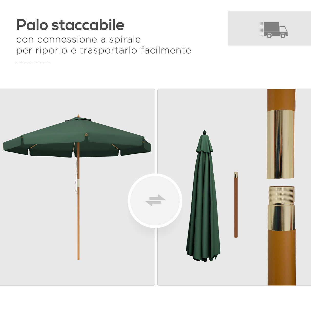 easycomfort easycomfort ombrellone da giardino con doppio tettuccio in bambu e poliestere 325x250 cm verde