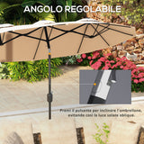 easycomfort easycomfort ombrellone doppio inclinabile a 45 con manovella e prese daria in acciaio e poliestere 285x147x227 cm caffe