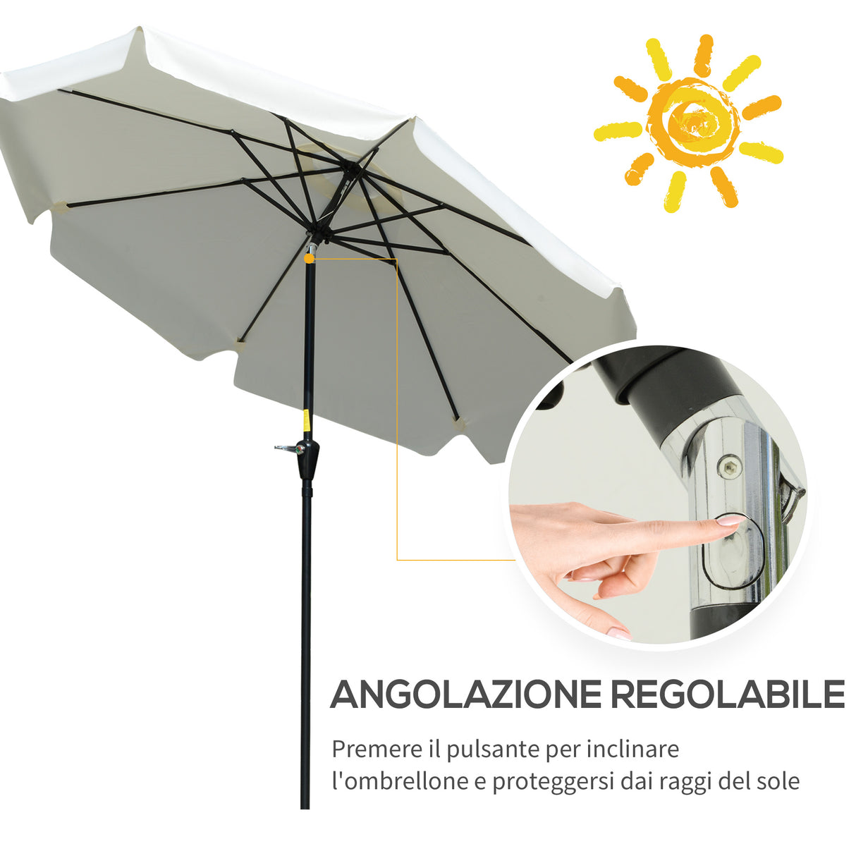 easycomfort easycomfort ombrellone rotondo inclinabile con manovella in alluminio metallo e poliestere 266x248 5 cm bianco crema