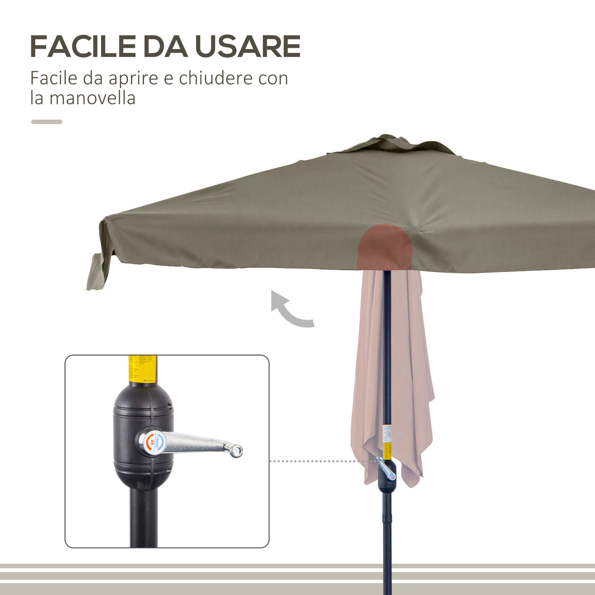 easycomfort easycomfort ombrellone semicircolare 2 3x1 3 m da terrazza e giardino per parete con manovella caffe