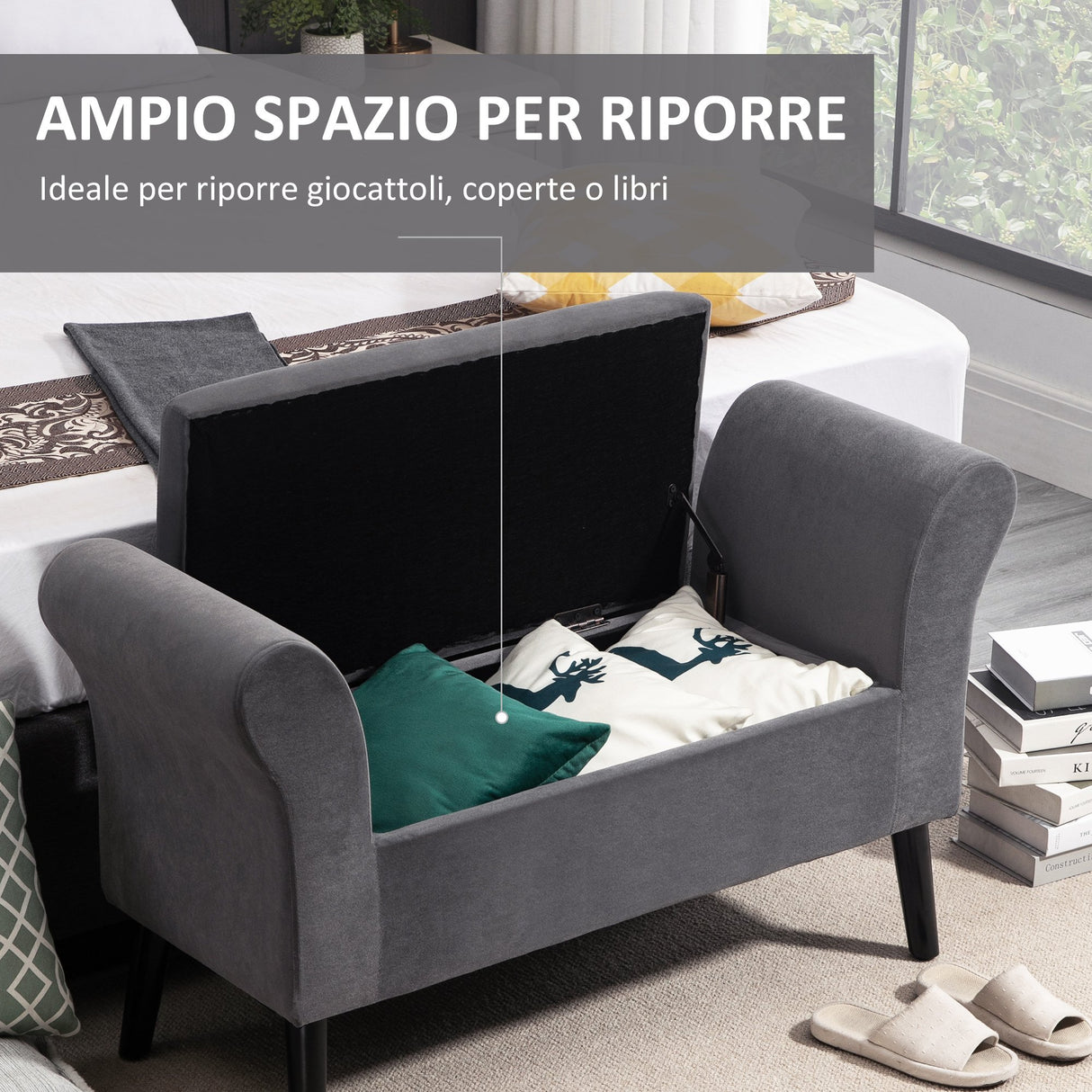 immagine-4-easycomfort-easycomfort-panca-contenitore-imbottita-per-camera-in-tessuto-vellutato-con-braccioli-111-5x41x65cm-grigio