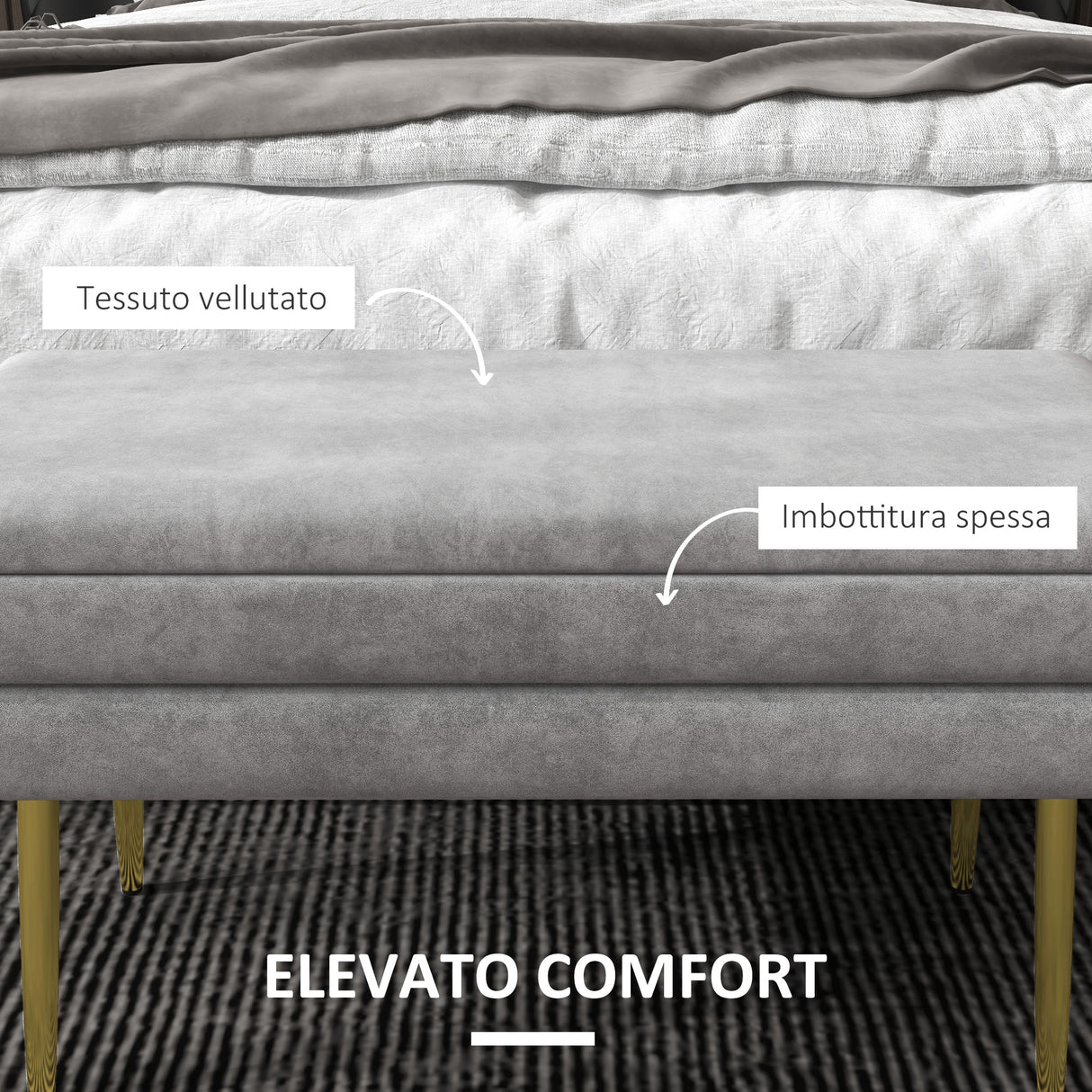 easycomfort easycomfort panca fondo letto con spazio portaoggetti in acciaio e poliestere 79 5x37 5x43 cm grigia
