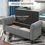 easycomfort easycomfort panca fondo letto in tessuto vellutato con spazio portaoggetti e braccioli 126x48 5x57 cm grigio