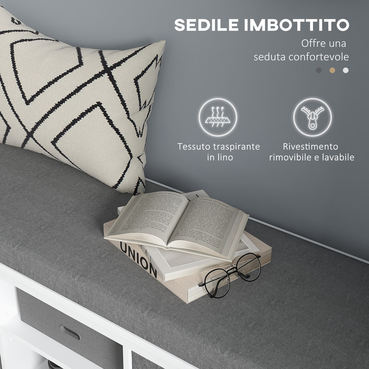 easycomfort easycomfort panca scarpiera con ripiano regolabile a 3 livelli e 2 cassetti in truciolato 105x35x47 cm bianca e grigia