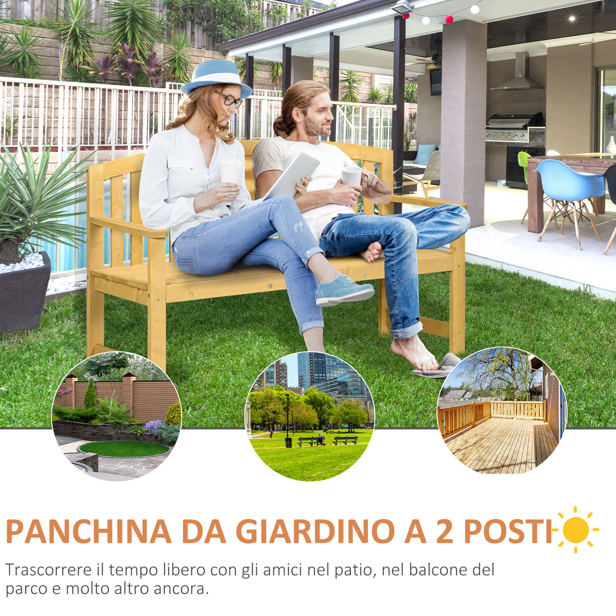 easycomfort easycomfort panchina da giardino 2 posti con seduta e schienale a doghe in legno di abete 143x51x85 cm