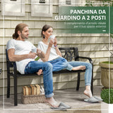 easycomfort easycomfort panchina da giardino a 2 posti in acciaio con schienale decorato e braccioli 125x50x75cm nero