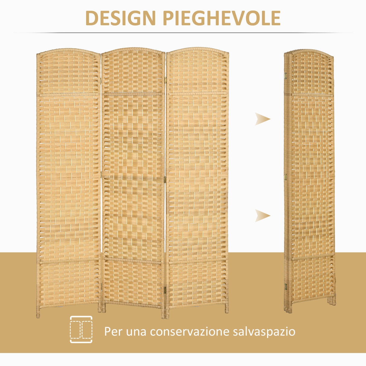 easycomfort easycomfort paravento a 3 ante pieghevole per interni autoportante e intrecciato 135x180 cm color legno