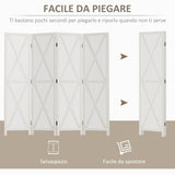 easycomfort easycomfort paravento a 4 ante per interni divisorio in legno per camera e ufficio 182x170 cm bianco
